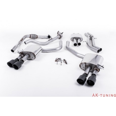 Audi S4 3.0T V6 - Cat-back (resonated) mer dämpad - Quad GT-100 Cerakote svarta ändrör | SSXAU641